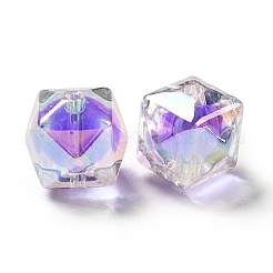 ツートン UV メッキ レインボー虹色アクリル ビーズ  ポリゴン  パープル  15.5x16x16mm  穴：2.7~2.8mm&nbsp;LS-TACR-D010-02G