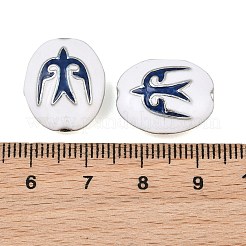 真鍮製エナメルビーズ  鳥の模様を持つオーバル  プラチナメッキ  ダークブルー  18x15x7.5mm  穴：1.8mm&nbsp;KK-CBA7BFE-01P-02