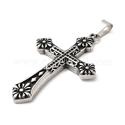 304ステンレススチール製ビッグペンダント  クロスチャーム  アンティークシルバー  54x35x4mm  穴：9x4mm&nbsp;STAS-Z045-02C-AS