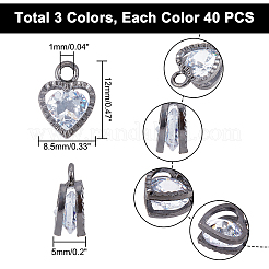 ハート合金チャーム  キュービックジルコニア付き  ミックスカラー  12x8.5x5mm  穴：1mm  120個/箱&nbsp;ZIRC-PH0001-02