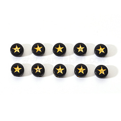 黒の不透明なアクリルビーズ  スターとフラットラウンド  黄金メッキ  7x4mm  穴：1.5mm  約200個/袋&nbsp;PACR-YW0001-04C