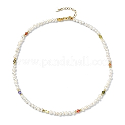 Natural Cultured Freshwater Pearl & Cubic Zirconia Beaded Necklaces for Women&nbsp;NJEW-JN06079