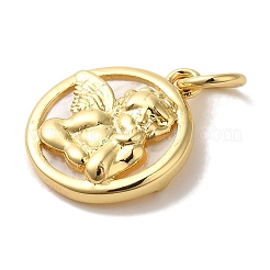 Rack Plating Brass Pave Shell Flat Round with Angel Charms&nbsp;KK-U027-40G