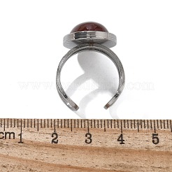 楕円形の天然カーネリアンの指輪  女性用304ステンレススチールオープンカフリング  オーバル：21.5x16.5mm  内径: 調節可能&nbsp;RJEW-M062-02P-04