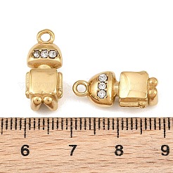 304ステンレススチールラインストーンペンダント  ロボットチャーム  14KGP本金メッキ  18.5x8x6mm  穴：1.6mm&nbsp;RB-CBA02E8-04G