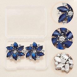 2個の取り外し可能なガラスラインストーンの靴の装飾  合金バックルクリップ付き  花  カプリブルー  31x33x9mm&nbsp;DIY-FG0003-29