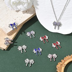 10 個 5 色ラックメッキ合金ラインストーンペンダント  ちょう結びのチャーム  プラチナ  ミックスカラー  20.5x23x4.5mm  穴：1.6mm  2個/カラー&nbsp;FIND-YW0012-65