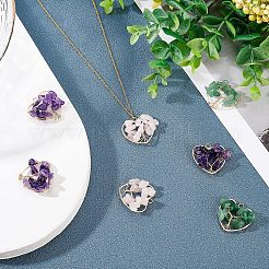 6Pcs 3 Styles Chakra Natural Gmestone Copper Wire Big Pendants&nbsp;FIND-FH0004-66
