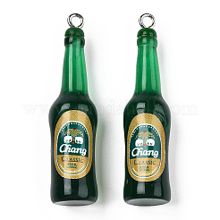 透明樹脂ペンダント  ステッカーとプラチナトーンの鉄のループ付き  ミニビール瓶  グリーン  42~44x10~11mm  穴：2mm&nbsp;X1-RESI-ZX016-14