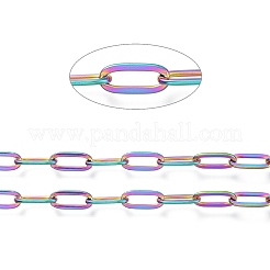 イオンプレーティング（IP）304ステンレススチールアズキチェーン  ペーパークリップチェーン  描かれた細長いアズキチェーン  ハンダ付け  スプールで  虹色  9.7x4.2x0.9~1mm  約32.8フィート（10m）/ロール&nbsp;CHS-M002-01M