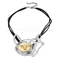 Alloy Cattle Head Pendant Imitation Leather Cord 3-Strand Necklaces for Women&nbsp;WG24E1E-01