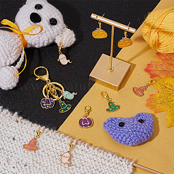 ハロウィーンのテーマ合金エナメル ゴースト & ウィッチ ハット & パンプキン チャーム ロッキング ステッチ マーカー  亜鉛合金ロブスタークロウクラスプ ロッキングステッチマーカー  ミックスカラー  3.7~4cm  12個/セット&nbsp;HJEW-PH01714