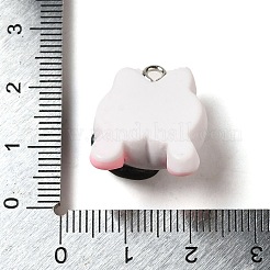 不透明樹脂ペンダント  プラチナメッキの鉄製ループが付いた牛のお尻のチャーム  ホワイト  22x18x12mm  穴：2mm&nbsp;RESI-E056-01P-01