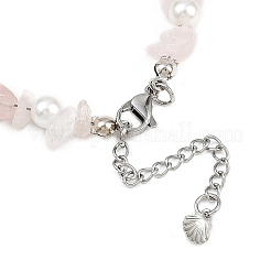 Alloy Enamel Shell Shape Charm White Round Shell Pearl & Natural Rose Quartz Chip Beaded Anklets&nbsp;AJEW-AN00734-01