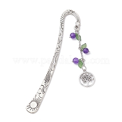 Mixed Natural Dyed White Jade/Dyed Malaysia Jade/Lemon Jade Beaded Bookmarks with Leaf & Tree of Life&nbsp;AJEW-JK00286