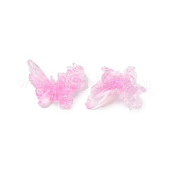 花と蝶の透明樹脂カボション  グリッターパウダー付き  ショッキングピンク  9.5x11.5x4mm&nbsp;FIND-L019-06C