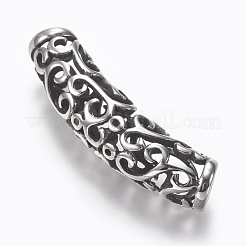 304ステンレススチール中空チューブビーズ  カーブ  大穴ビーズ  アンティークシルバー  43x10mm  穴：6mm&nbsp;STAS-F195-036AS