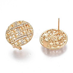 Brass Micro Pave Clear Cubic Zirconia Stud Earring Findings&nbsp;KK-N232-209