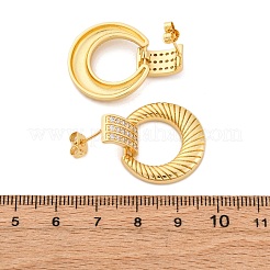 Ring Brass Micro Pave Clear Cubic Zirconia Dangle Stud Earrings&nbsp;EJEW-R025-08G