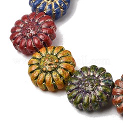 塗装ガラスビーズ連売り  ゴールドライン入り  花  カラフル  14.5~16x7~7.5mm  穴：1.2mm  約25個/連  14.96''（38センチメートル）&nbsp;GLAA-Z021-13A