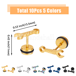 男性用ステンレススチール製スパナツールスタッドピアス10個（5色）  ミックスカラー  11x13.5mm  2個/カラー&nbsp;EJEW-FI0001-82