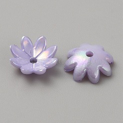 メッキ虹色不透明アクリルビーズキャップ  マルチ花弁花  ライラック  10x3mm  穴：1.5mm&nbsp;SACR-TAC0012-01E