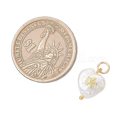 Natural Baroque Keshi Pearl Heart Charms with Alloy Starfish Slice&nbsp;PALLOY-JF05014