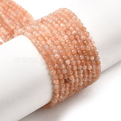 天然石ピーチ色ムーンストーンビーズ連売り  多面カット  ラウンド  桃パフ  2~2.5mm  穴：0.5mm  約180~200個/連  14.5~16.1インチ（37~41cm）&nbsp;G-F619-19A-2mm