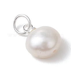 Natural Cultured Freshwater Pearl Two Sides Polished Charms with 304 Stainless Steel Findings&nbsp;PALLOY-JF05001-02
