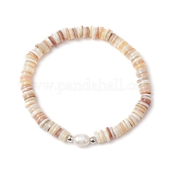 2Pcs Natural Cultured Freshwater Pearl & Shell & Brass Spacer Beads Stretch Bracelets for Women&nbsp;BJEW-JB11874