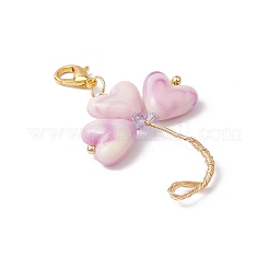 クローバーアクリル＆ガラスペンダントデコレーション3個  バッグの飾りに使えるロブスタークロウ留め具チャーム  ミックスカラー  79mm&nbsp;HJEW-JM02955