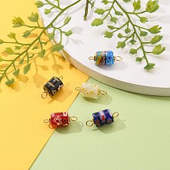 手作りのミルフィオリガラスビーズリンク  ゴールデントーンアイアンピン  コラム  ミックスカラー  20~20.5x9.5mm  穴：3mm&nbsp;PALLOY-JF00551