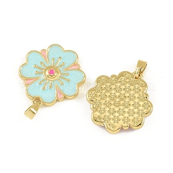 真鍮製エナメルペンダント  花のチャーム  ゴールドカラー  ミックスカラー  19.5x18x3mm  穴：2x4.5mm&nbsp;KK-I477-06G