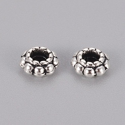 チベット風合金スペーサービーズ  鉛フリー＆カドミウムフリー  花  アンティークシルバー  6x3mm  穴：2.5mm&nbsp;X-LF1565Y