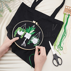 プランター模様DIY刺繍初心者キット  模造竹刺繍フープを含む  鉄針  トートバッグ  綿のカラフルな刺繡糸  ブラック  630mm&nbsp;DIY-WH304-248