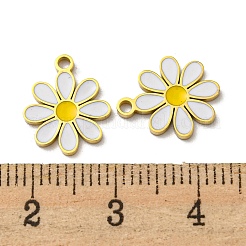 304ステンレススチールエナメルチャーム  デイジーチャーム  ホワイト  14KGP本金メッキ  13x11x1mm  穴：1.4mm&nbsp;STAS-L022-016G