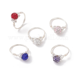 Handmade Polymer Clay Rhinestone Finger Rings for Women&nbsp;RJEW-JR00919