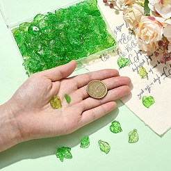 240個8スタイル透明アクリルパーツ  葉のチャーム  ライムグリーン  13.5~20x8.5~15x1.5~4mm  穴：1.5~2mm  30個/スタイル&nbsp;TACR-YW0003-52