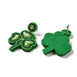 Saint Patrick's Day Glass Seed Beaded Dangle Stud Earrings&nbsp;EJEW-F327-01A