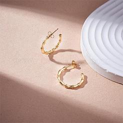 304ステンレススチール製竹製スタッドピアス（女性用）  ゴールドカラー  24.5x24x2.5mm  ピン：0.7mm&nbsp;JE1105A