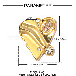 Textured 304 Stainless Steel Pave Cubic Zirconia Pendants&nbsp;STAS-OY014-51G-02