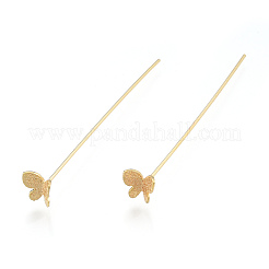 真鍮のバタフライヘッドピン  艶消し  ニッケルフリー  18KGP本金メッキ  53x0.7mm  ヘッド：7.5x7mm&nbsp;KK-N259-44