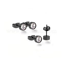 304ステンレススチール製イヤリング  ラインストーン付き  フラットラウンド  クリスタル  ガンメタ色  14mm  ピン：0.7mm&nbsp;STAS-I113-01B