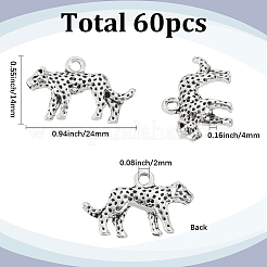 チベット風アロイペンダント60個  ヒョウのチャーム  アンティークシルバー  14x24x4mm  穴：2mm&nbsp;FIND-SC0015-39AS