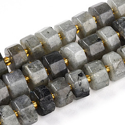 天然石ラブラドライトビーズ連売り  シードビーズで  八角形の筒  9.5~10.5x3~7.5mm  穴：1mm  約51~54個/連  14.96~15.55''（38~39.5センチメートル）  シードビーズ：3x1.5~2mm  穴：0.6mm&nbsp;G-T140-34