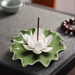Lotus Leaf & Lotus Flower Porcelain Incense Burners&nbsp;DJEW-CN0001-38A