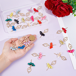 24色の合金製ビッグペンダント12個。  レジン＆クリスタルラインストーン付き  多面カット  バレリーナ  ゴールドカラー  ミックスカラー  59~60x30~31x4.5mm  穴：2.5mm  2個/カラー&nbsp;FIND-ME0002-15