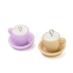 不透明樹脂ペンダント  コーヒーカップの魅力  プラチナ鉄ループ付き  ミックスカラー  17x20.5x19.5mm  穴：2mm&nbsp;RESI-A047-03