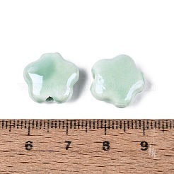 手作りの陶器ビーズ  光沢釉の磁器  花  ミディアムアクアマリン  14~15x14~15x6~7mm  穴：1.8~2.2mm&nbsp;PORC-N007-20-B01-A05