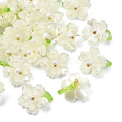 アクリルパーツ付きABSプラスチックパール30個  花のチャーム  真鍮パーツ  ゴールドカラー  ホワイト  17mm  穴：2mm&nbsp;PALLOY-YW00189